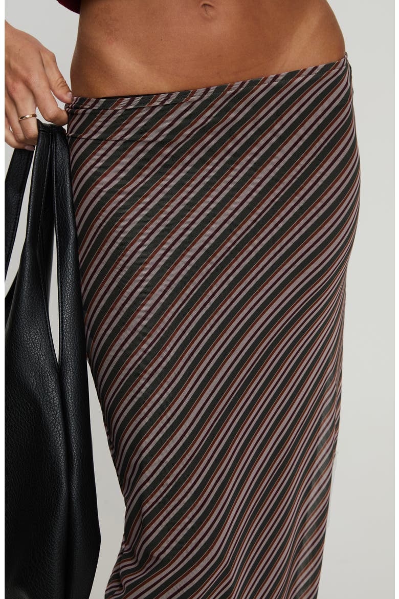 Harbor Low Rise Stripe Midi Skirt, Alternate, color, BROWN