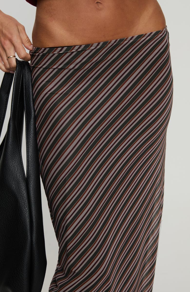 Princess Polly Harbor Low Rise Stripe Midi Skirt, Alternate, color, Brown