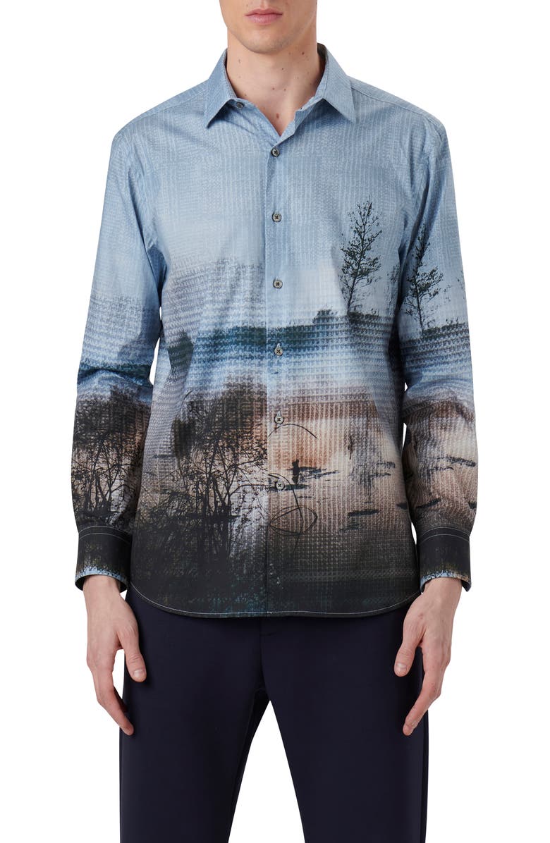 Bugatchi Julian Photoprint Cotton Button-Up Shirt, Main, color, 