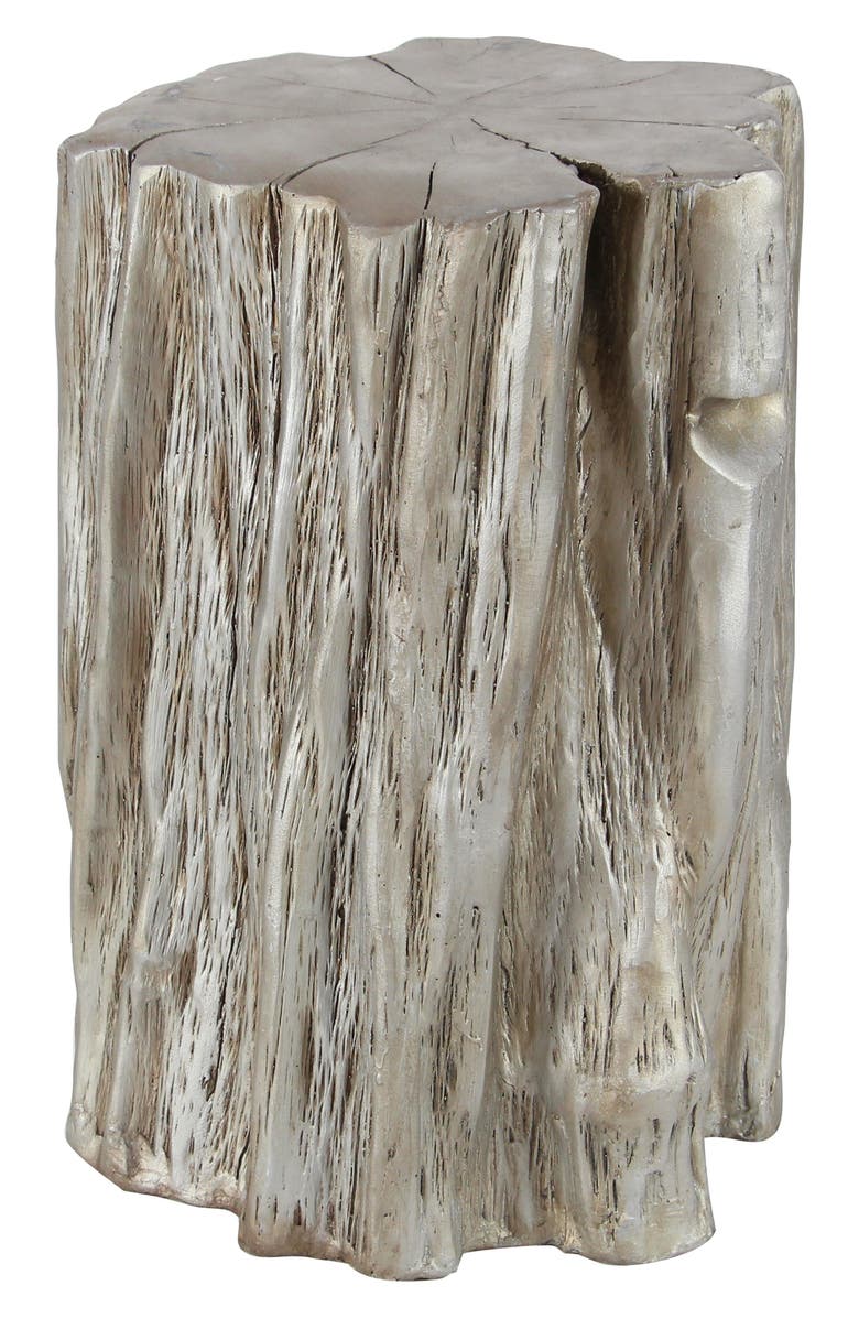 GINGER BIRCH STUDIO Silvertone Fiberglass Tree Trunk Accent Table, Main, color,