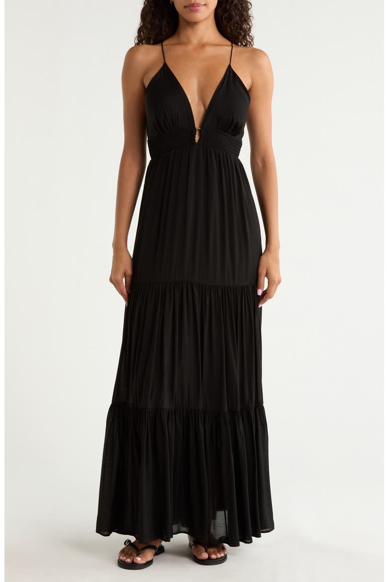 Open Back Maxi Cover-Up Dress, Main, color, BLACK
