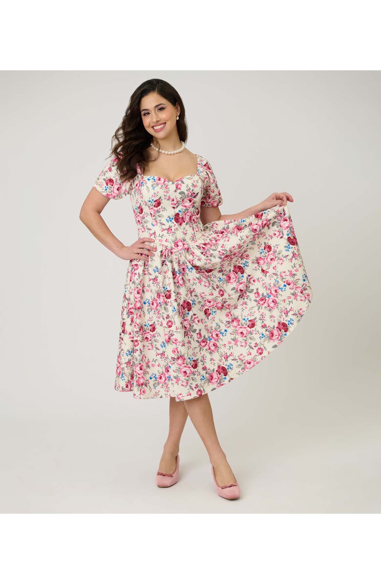 Smak Parlour Puff Sleeve Swing Dress, Alternate, color, White W/ Floral Print