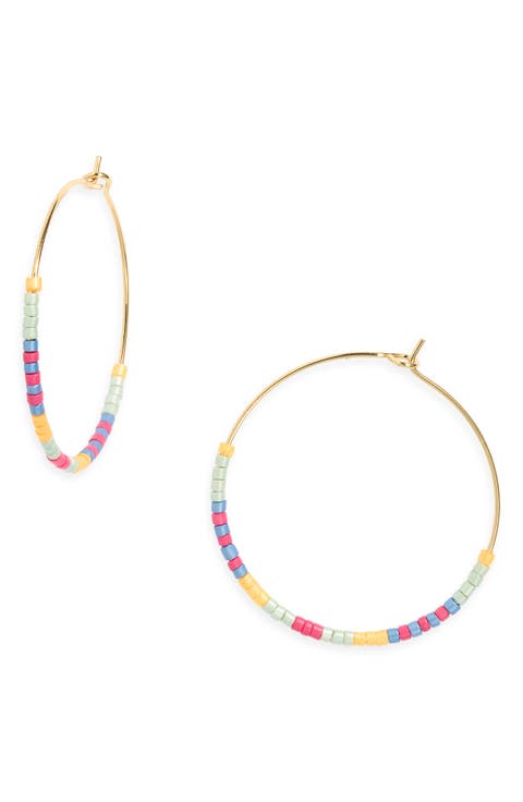 Bead Accent Hoop Earrings