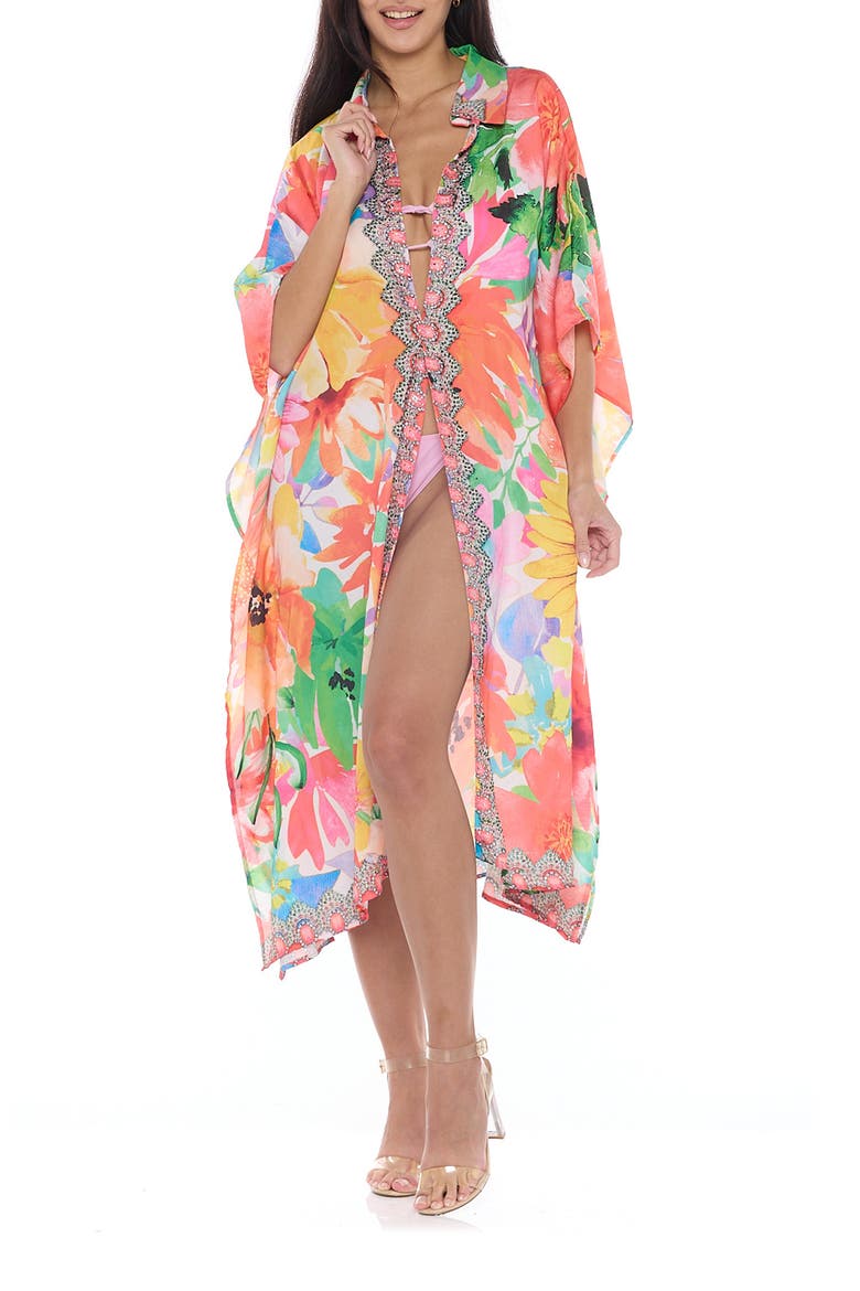 Floral Print Woven Duster, Main, color, ORANGE