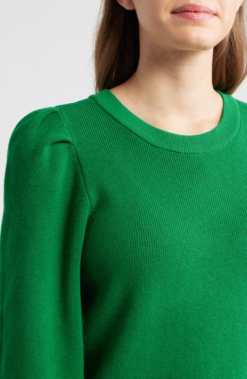 Ak Anne Klein Pleat Sleeve Crewneck Sweater In Green