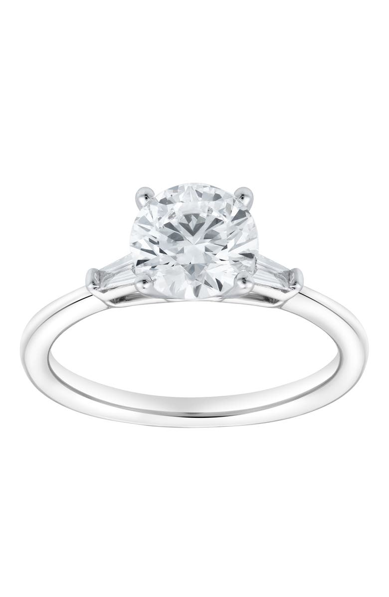 LuvMyJewelry Piper 14K White Gold Round Cut Lab Grown Diamond Tapered Baguettes Engagement Ring - 1.05 Ct, Main, color, 14K White Gold