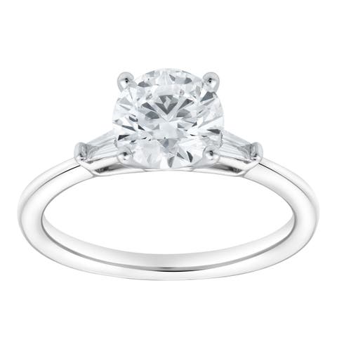 Piper 14K White Gold Round Cut Lab Grown Diamond Tapered Baguettes Engagement Ring - 1.05 Ct