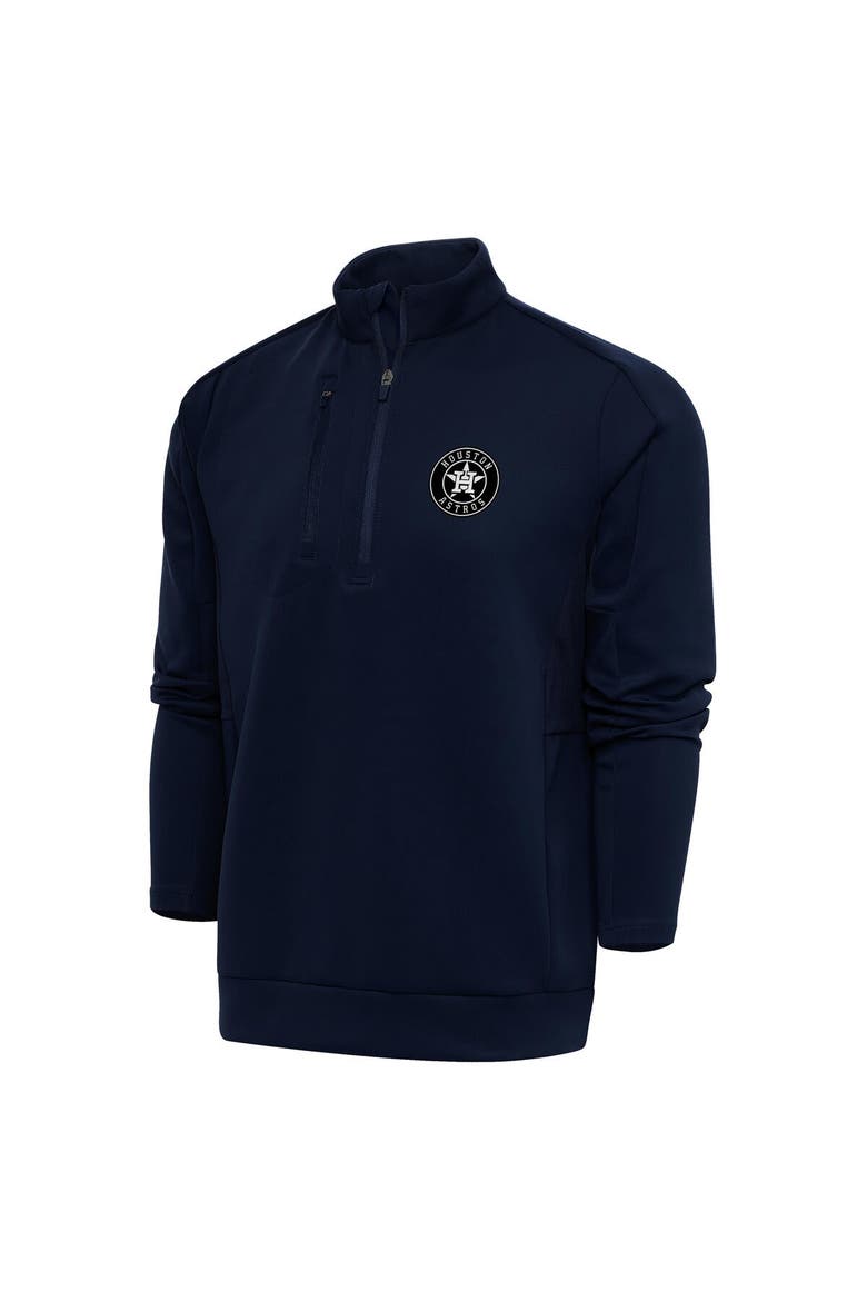 Men's Antigua Navy Houston Astros Metallic Generation Quarter-Zip Pullover Top, Main, color, Navy