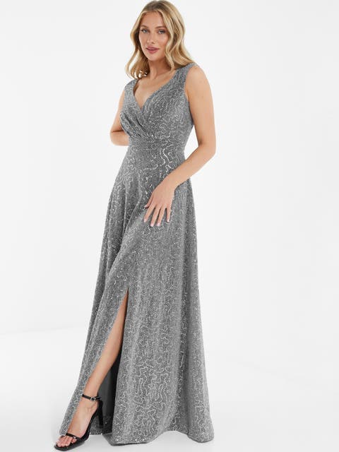 Sequin V-Neck Evening Dress