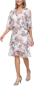 SL FASHIONS Floral Two-Piece Cape Cocktail Dress