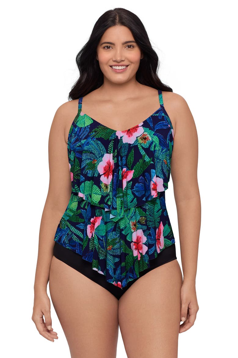 Ronnie 2 Tier Ruffle Tankini Swimsuit Top, Main, color, Jungle Oasis