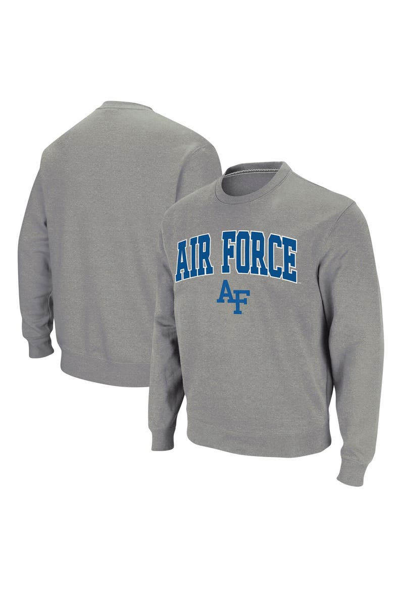 Men's Colosseum Heathered Gray Air Force Falcons Arch & Logo Sweatshirt, Main, color, Heather Gray