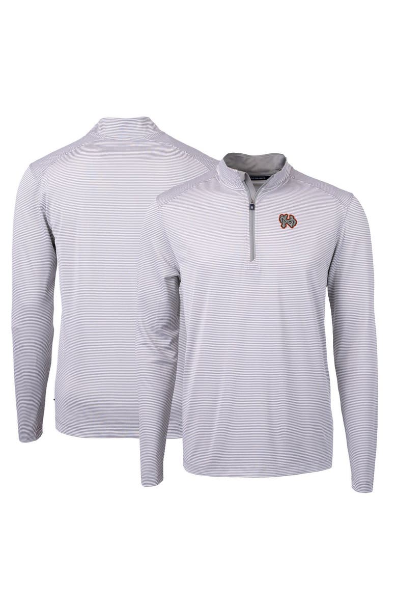 Cutter & Buck Men's Cutter & Buck Gray Norfolk Tides Big & Tall Virtue Eco Pique Micro Stripe Recycled Quarter-Zip Pullover, Main, color, 