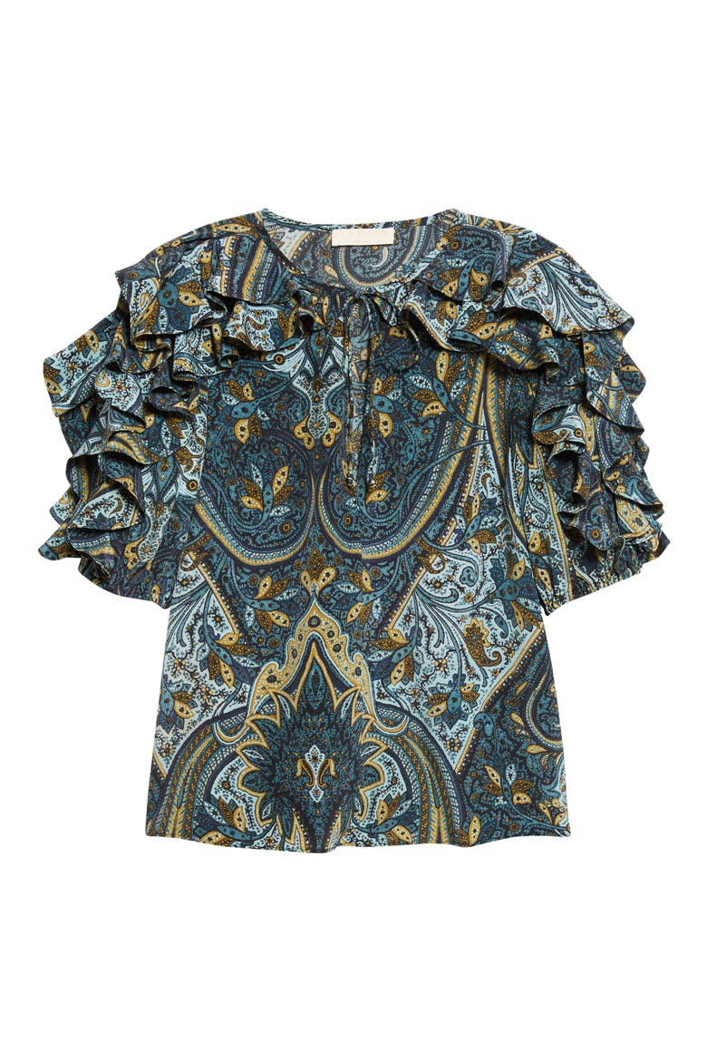 Josephine Ruffled Silk Top, Main, color, PRUSSIAN