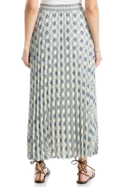 Max Studio Pleated Maxi Skirt In Cream Tile Blue Floral