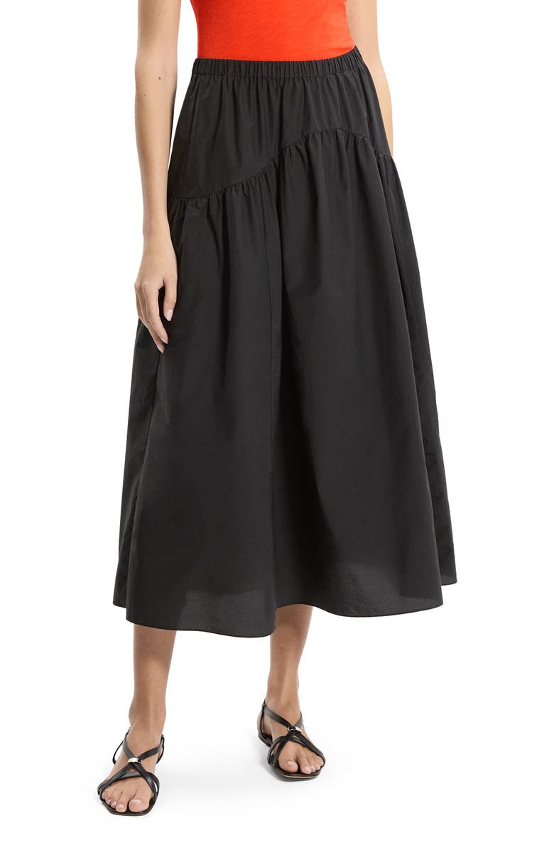 Theory Cotton Blend Midi Skirt, Alternate, color, Black