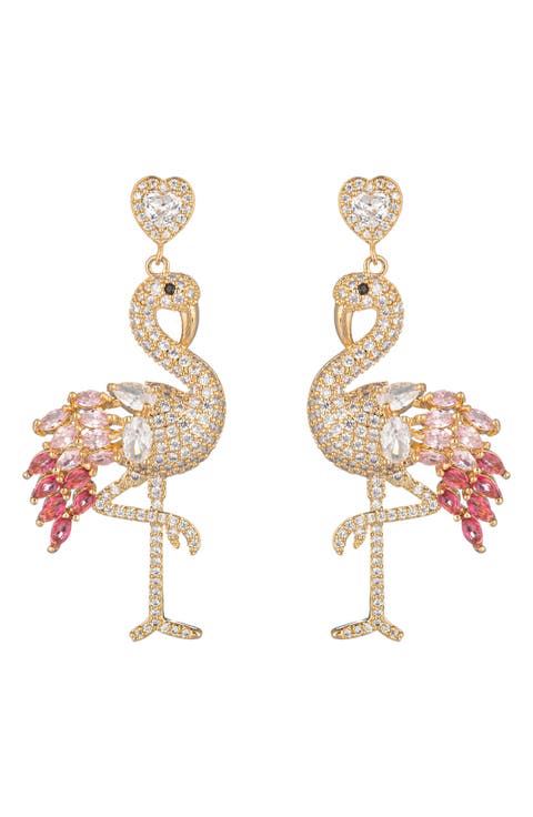Pink Flamingo Cubic Zirconia Drop Earrings