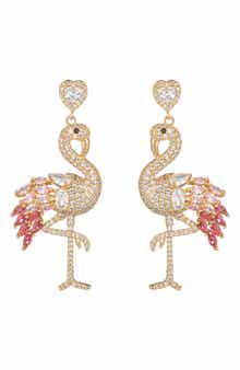 Pink Flamingo Cubic Zirconia Drop Earrings