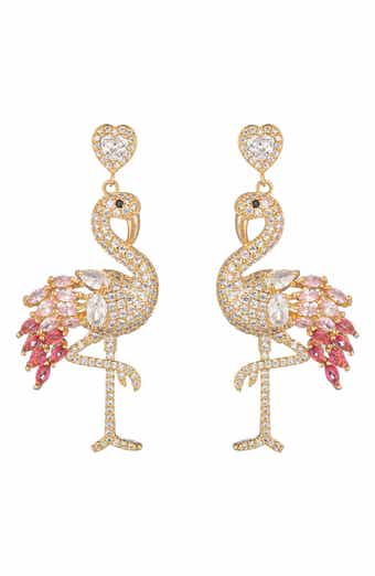 Pink Flamingo Cubic Zirconia Drop Earrings