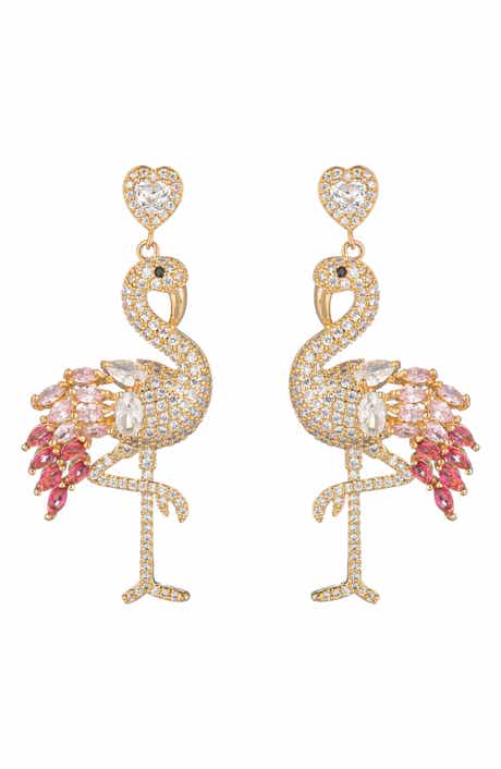 Pink Flamingo Cubic Zirconia Drop Earrings