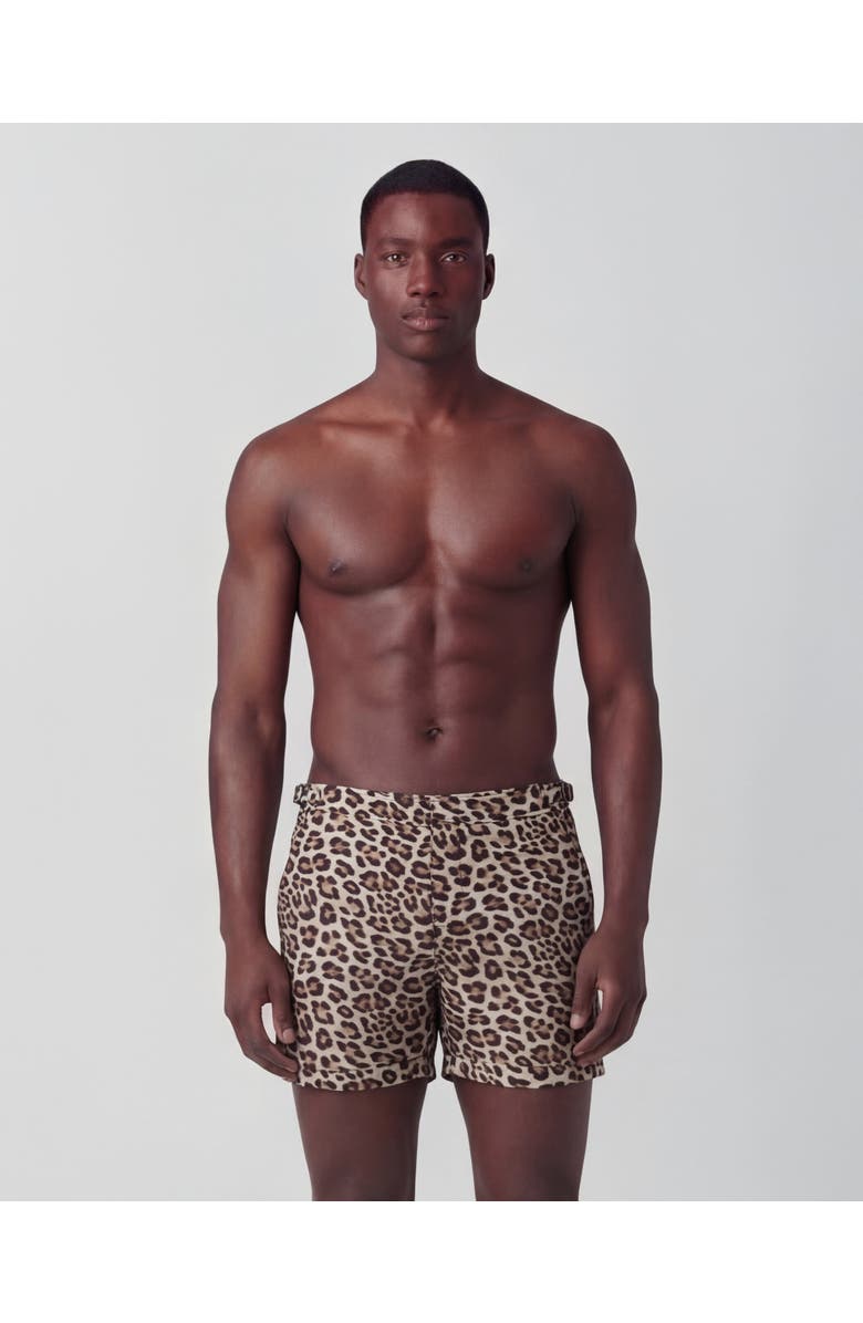 Lords of Harlech Leopard Mens Tailored Swim Short, Main, color, Leopard Brown