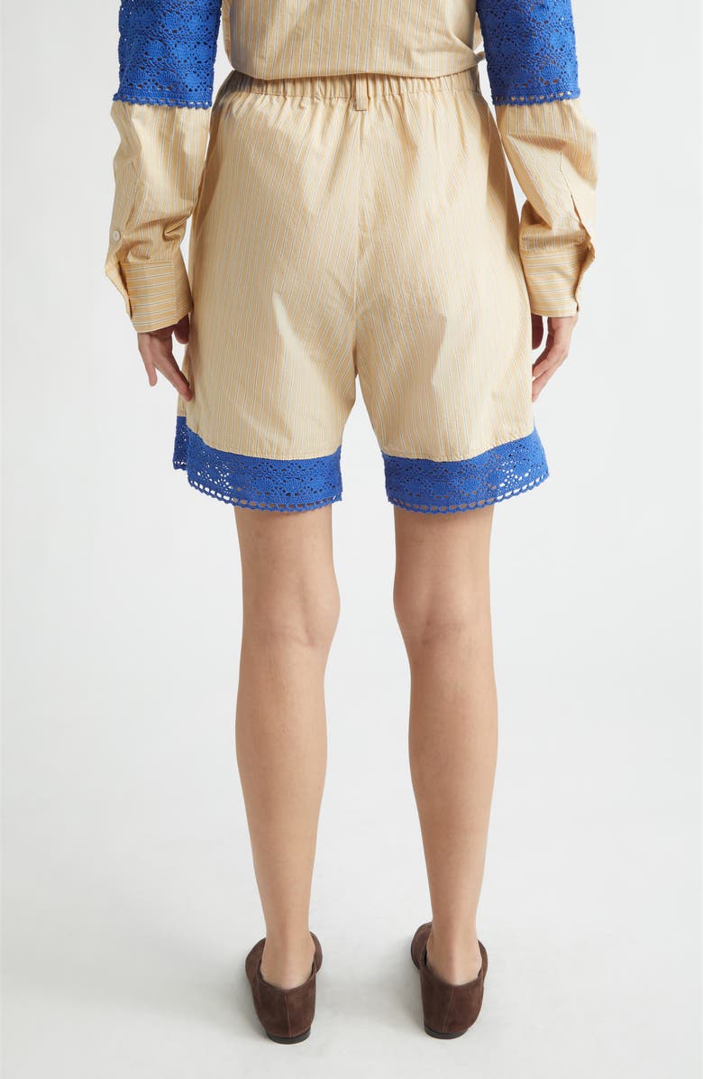 KÚR Stripe Organic Cotton Shorts with Crochet Panels, Alternate, color, Beige