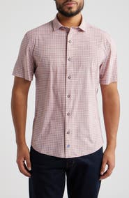 Johnston & Murphy XC+™ Motion Geo Print Short-Sleeve Performance Knit Button-Up Shirt