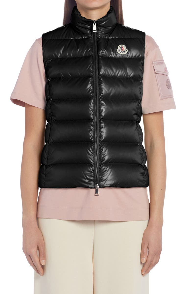 Moncler Ghany Nylon Laqué Down Puffer Vest, Main, color, Black