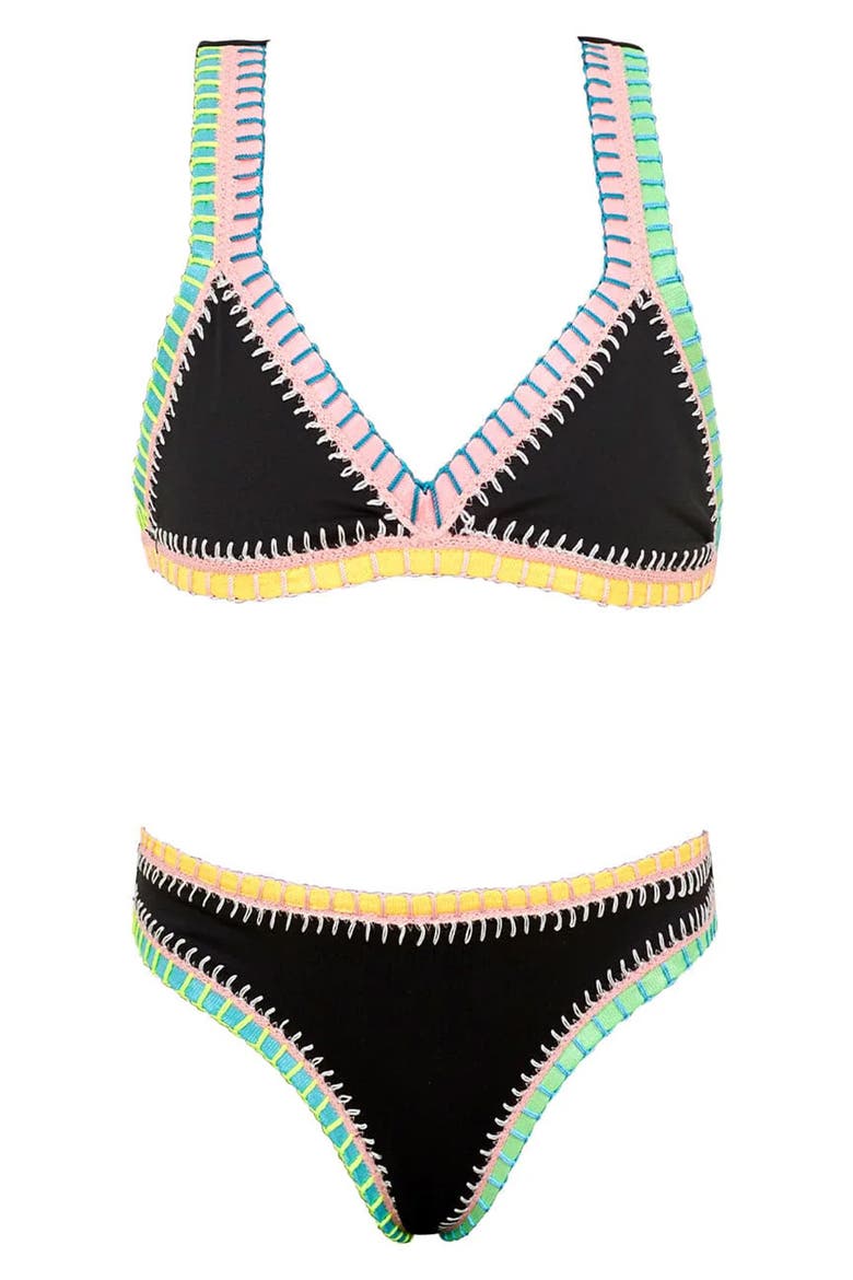 Kids' Embroidered Two-Piece Swimsuit, Main, color, BLACK PIER