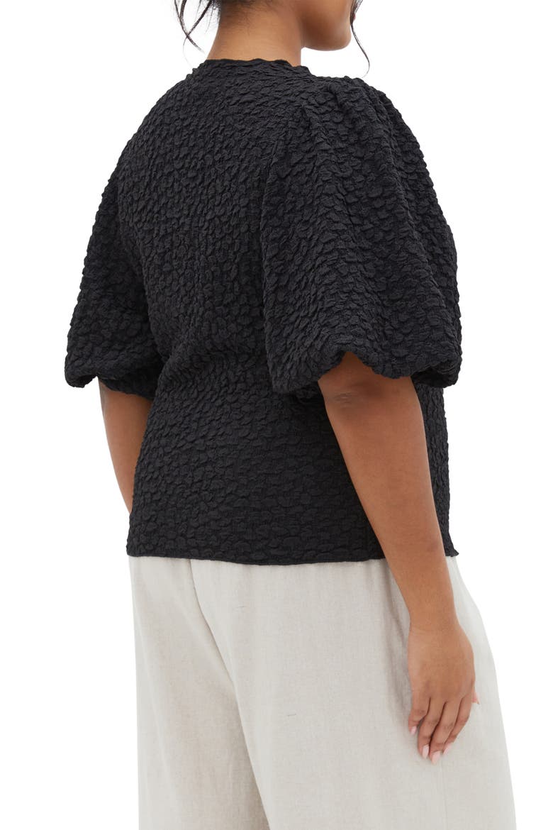 Chrissie Balloon Sleeve Textured Top, Alternate, color, BLACK