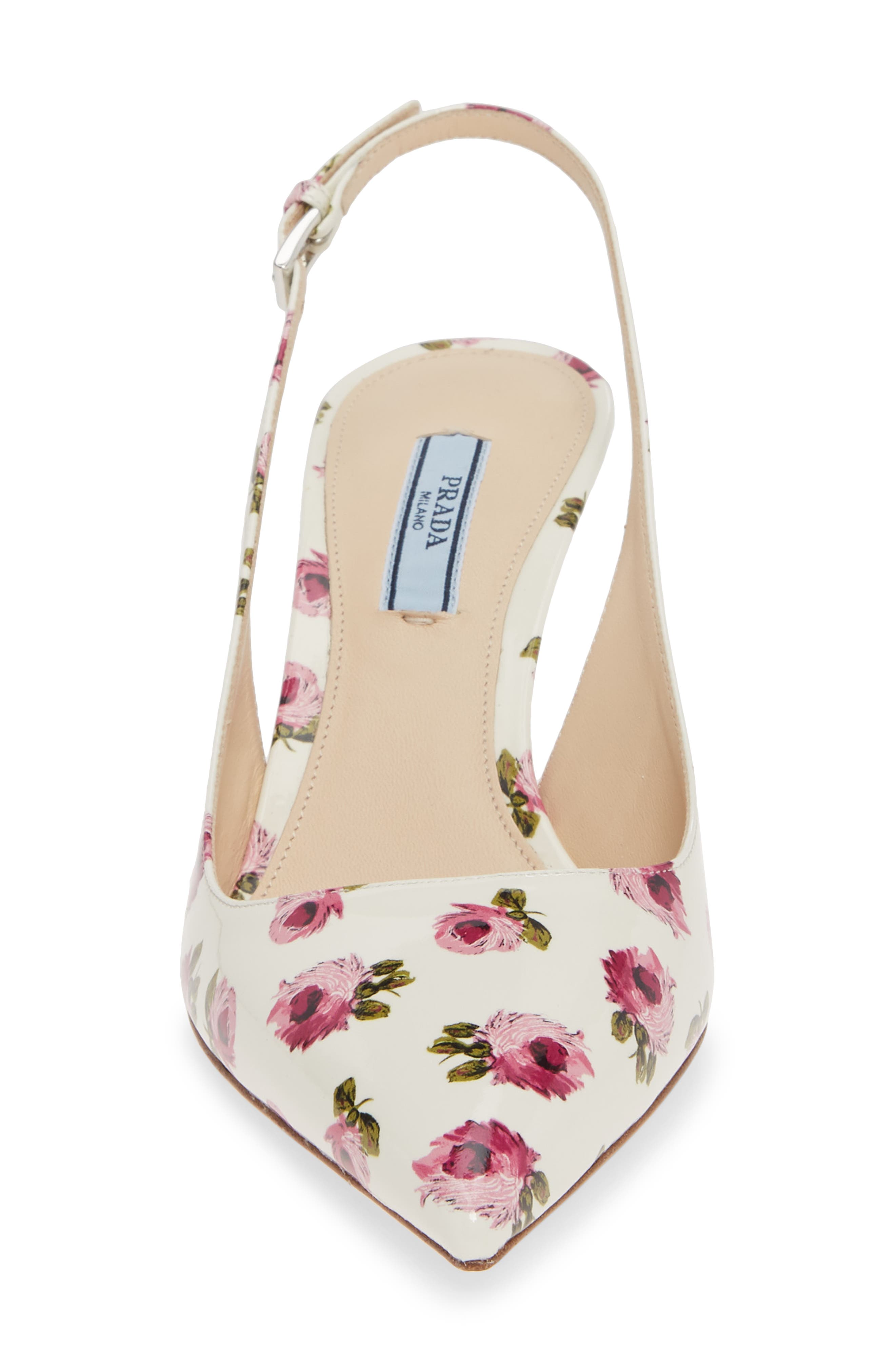 Prada Floral Pointed Toe Slingback Pump, Alternate, color, 