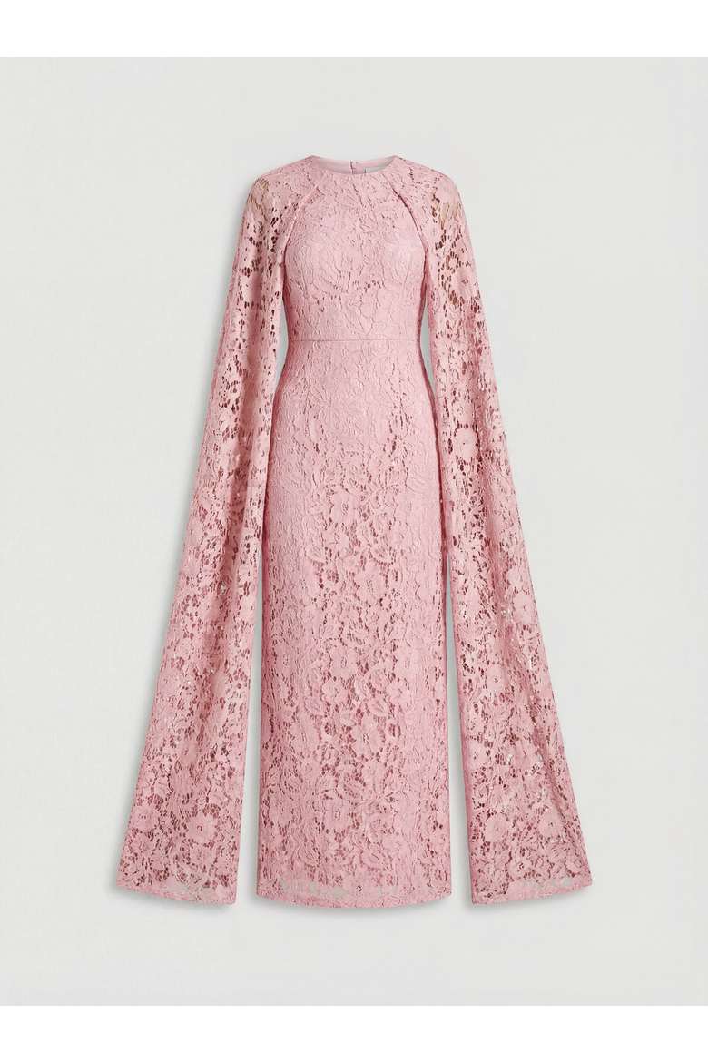 Lace Cape Gown, Alternate, color, Blush