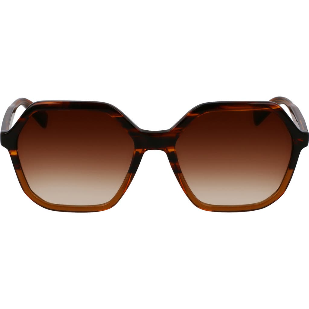 Longchamp Heritage 56mm Gradient Modified Rectangular Sunglasses In Striped Brown/brown
