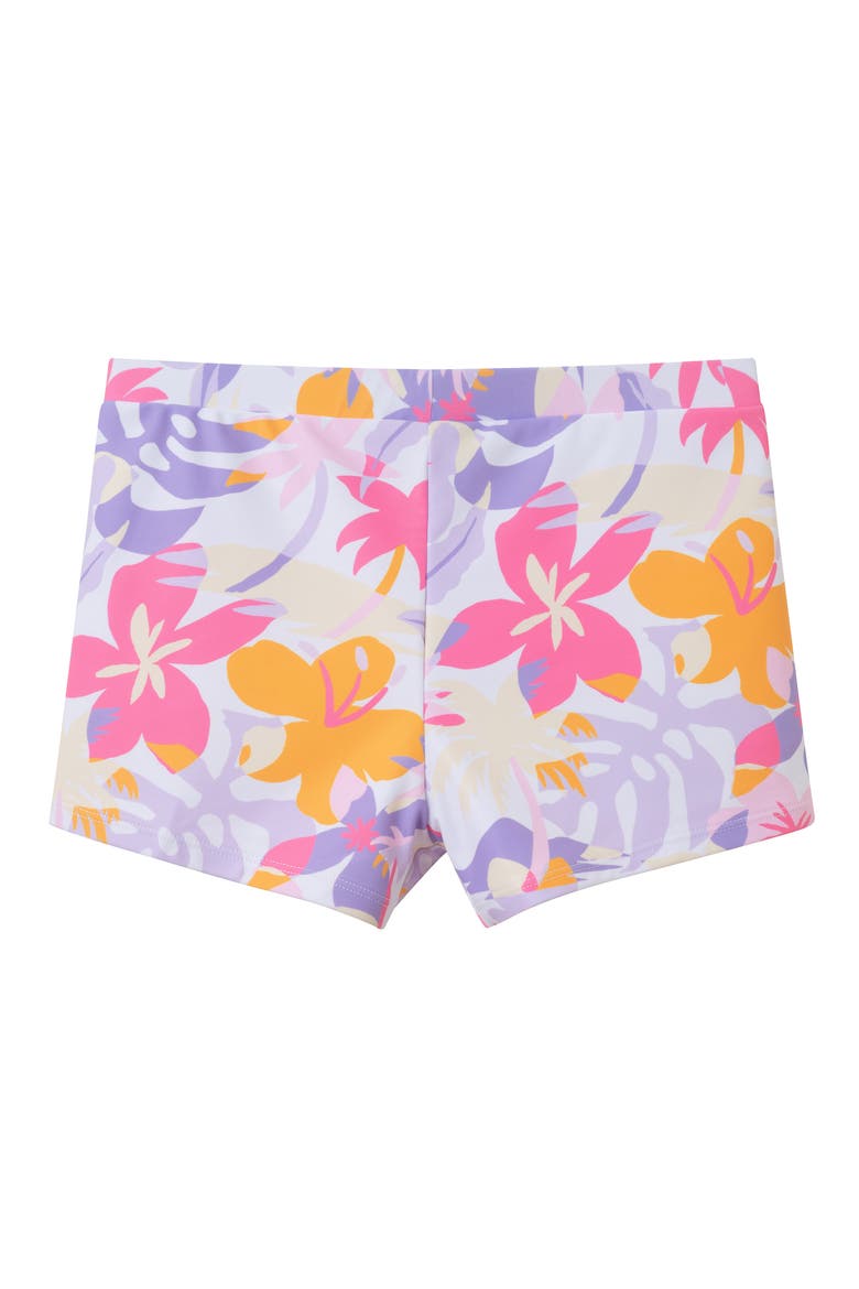 Kids' Palm Print Long Sleeve Crop Rashguard Two-Piece Swimsuit, Alternate, color, WHITE PALM