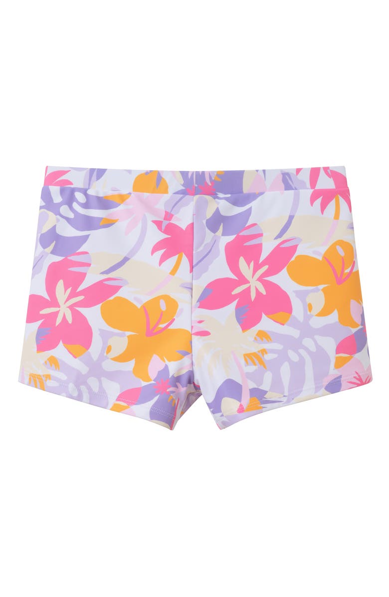 Andy & Evan Kids' Palm Print Long Sleeve Crop Rashguard Two-Piece Swimsuit, Alternate, color, White Palm