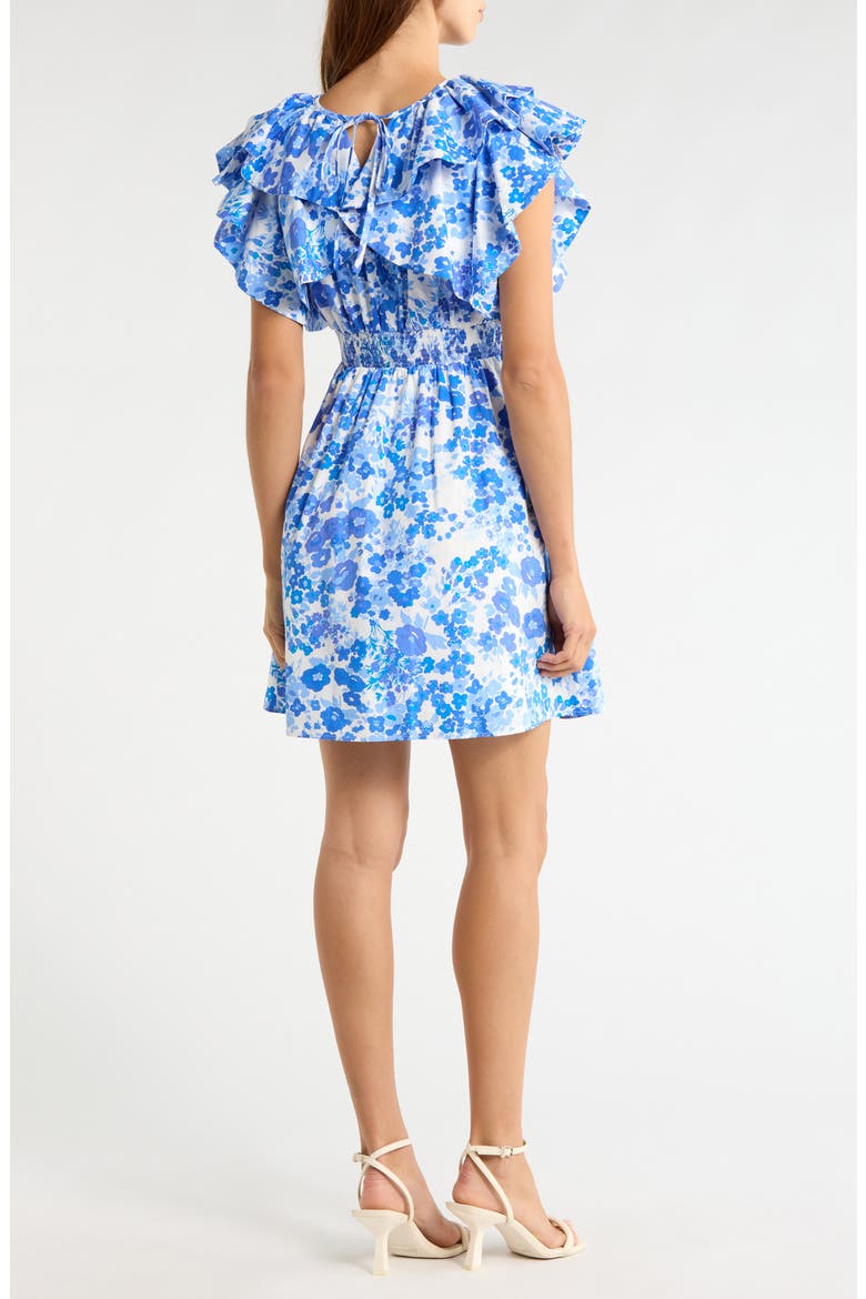 Carli Ruffle Sleeve Minidress, Alternate, color, WHITE-BLUES-MULTI