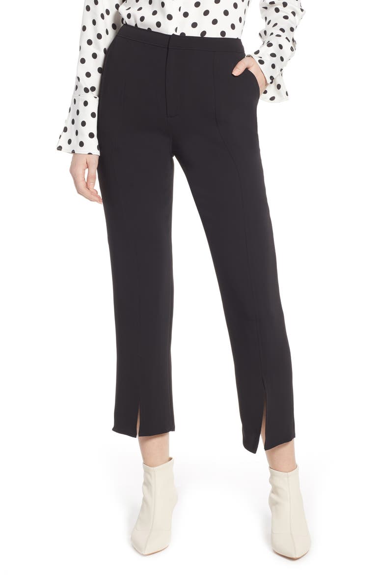 Slit Hem Crop Skinny Pants (Nordstrom Exclusive), Main, color, BLACK
