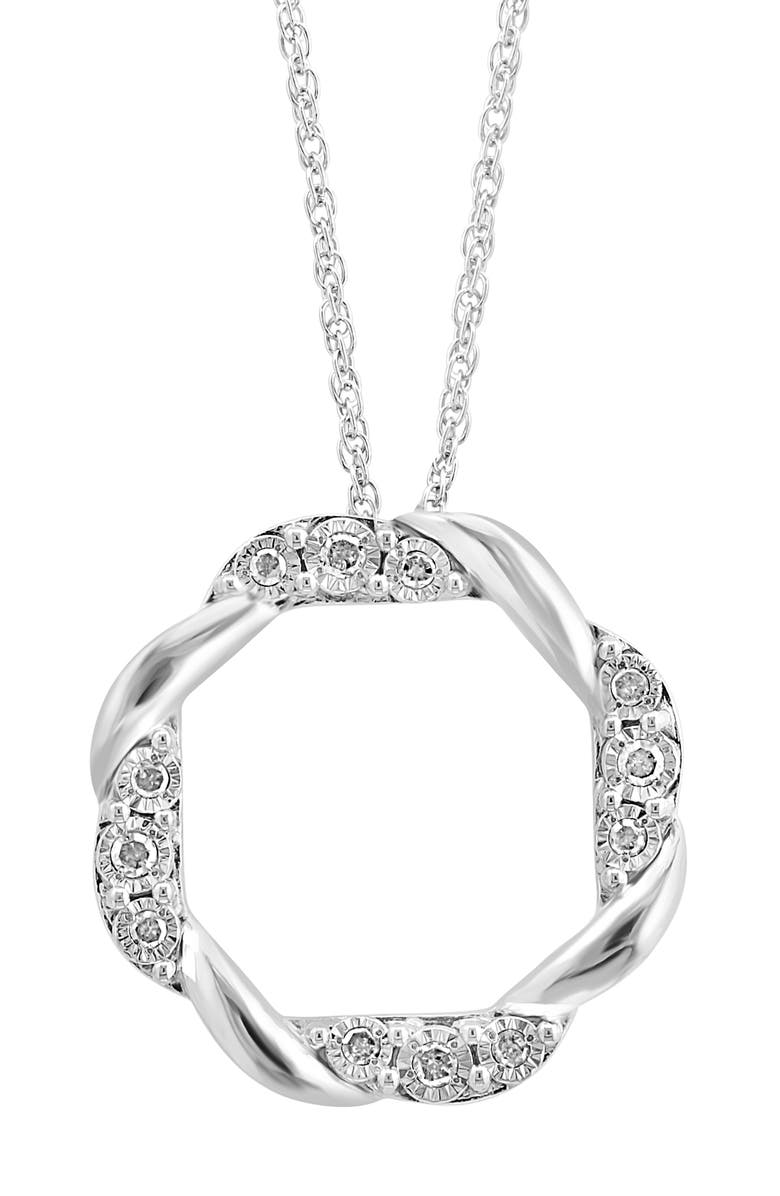 EFFY Sterling Silver Diamond Twisted Open Circle Pendant Necklace, Alternate, color, White