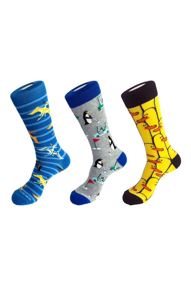 3-Pack Assorted Graphic Crew Socks, Main, color, GREY MULTI
