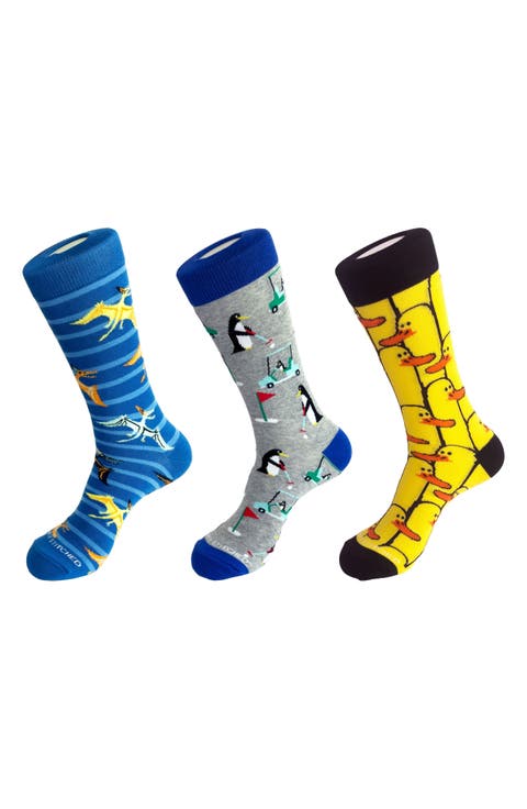 3-Pack Assorted Graphic Crew Socks