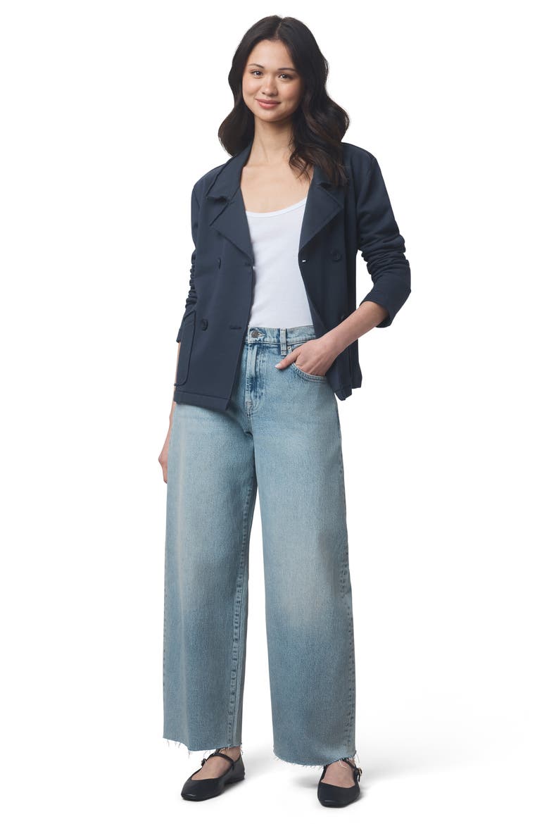 Double Breasted Cotton French Terry Blazer, Alternate, color, ICE NAVY