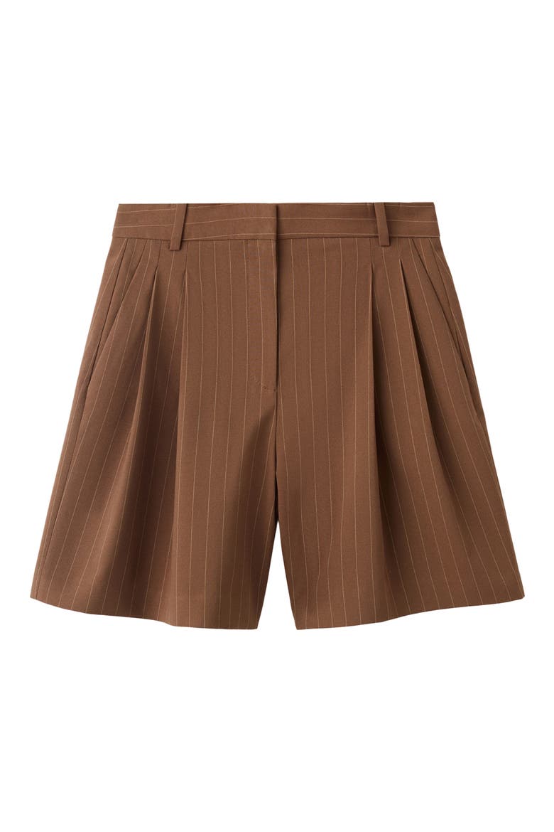 Pleated Pinstripe Straight Fit Bermuda Shorts, Alternate, color, CARAMEL