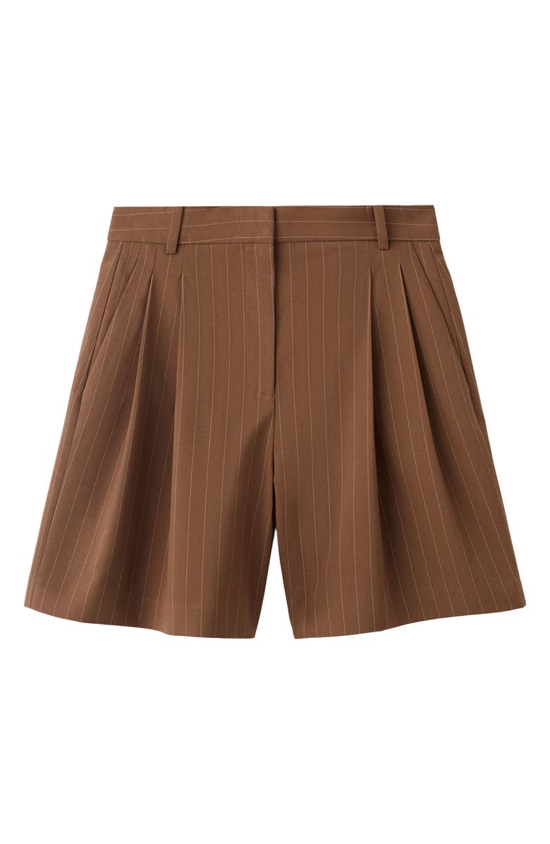 MANGO Pleated Pinstripe Straight Fit Bermuda Shorts, Alternate, color, Caramel