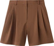 MANGO Pleated Pinstripe Straight Fit Bermuda Shorts