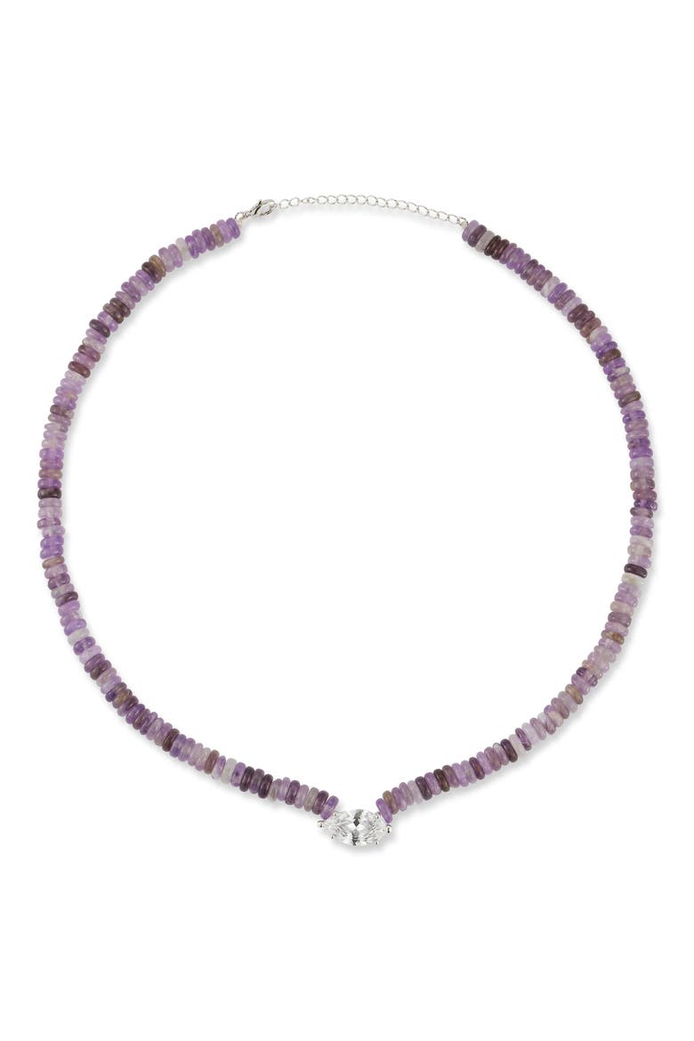 Beaded Marquise Pendant Necklace, Alternate, color, SILVER