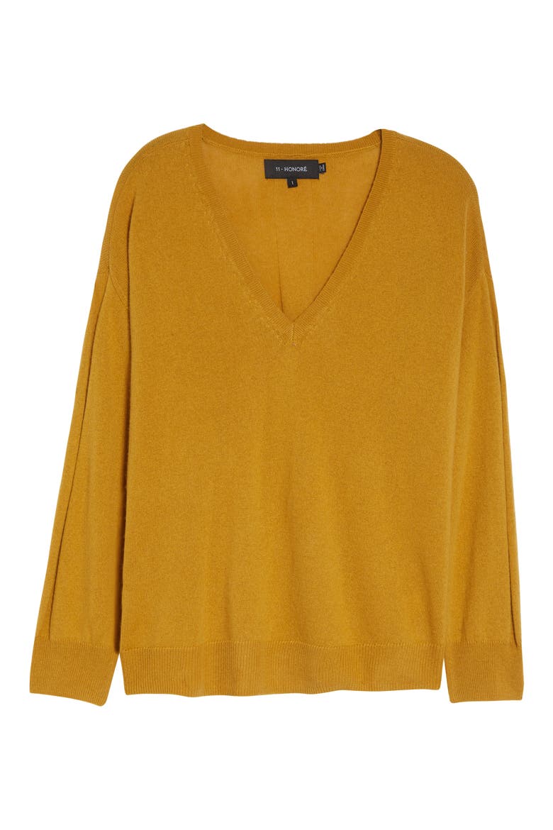 V-Neck Wool & Cashmere Sweater, Alternate, color, GOLDEN MUSTARD