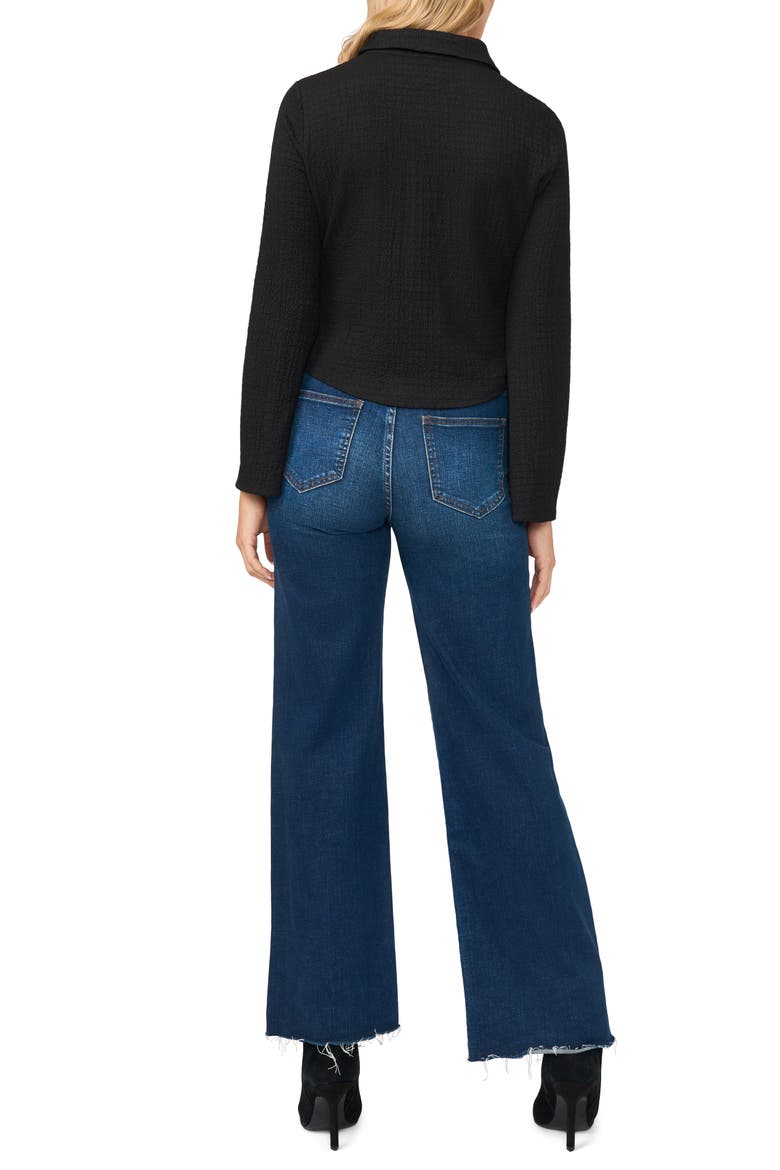Flare Sleeve Knit Button-Up Shirt, Alternate, color, RICH BLACK