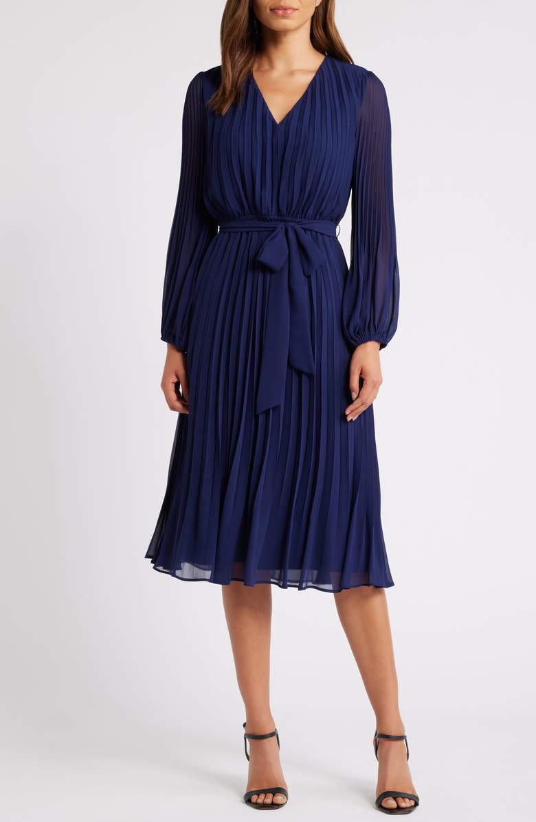 Sam Edelman Pleated Long Sleeve Dress, Main, color, 