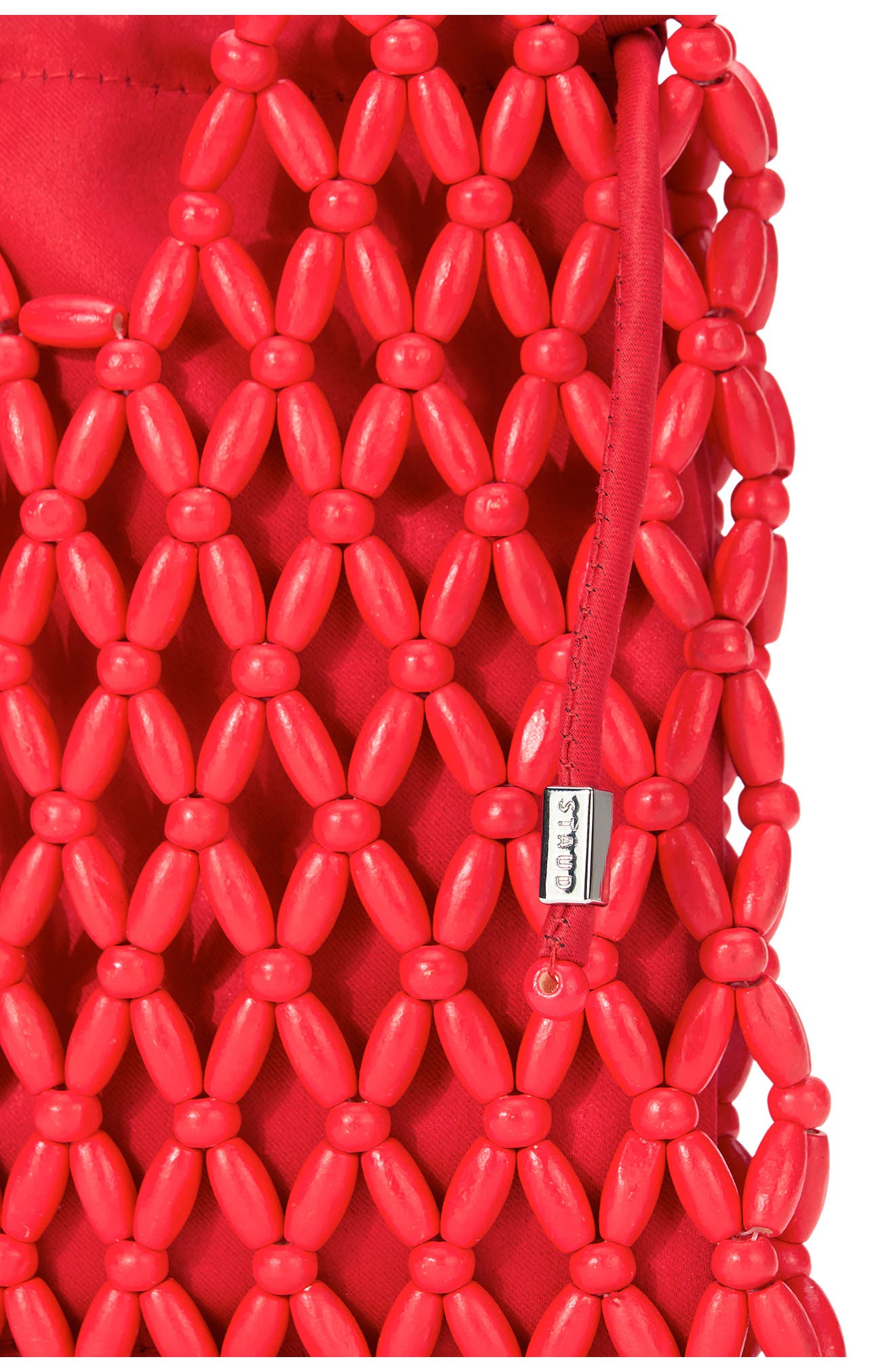 STAUD Karla Wood Beaded Shoulder Bag, Alternate, color, Red Rose