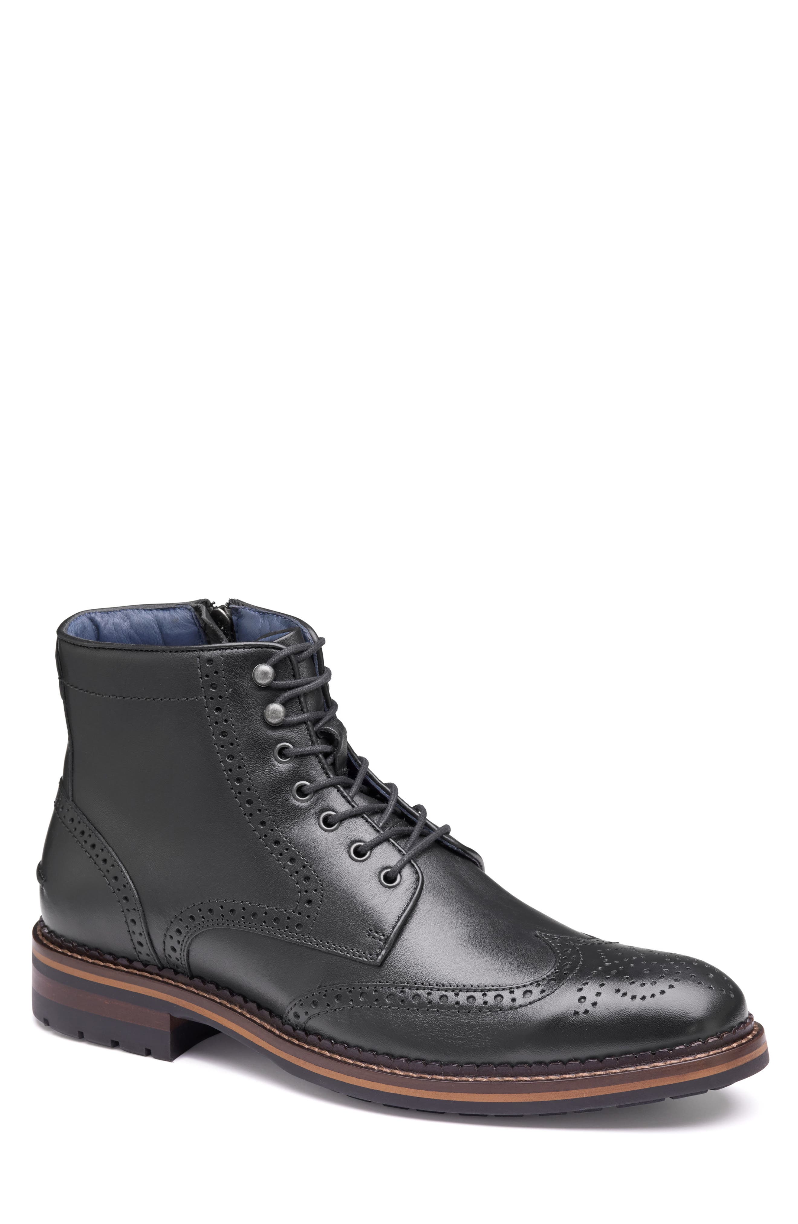 Johnston & Murphy XC Flex Connelly Wingtip Boot, Main, color, Black Full Grain
